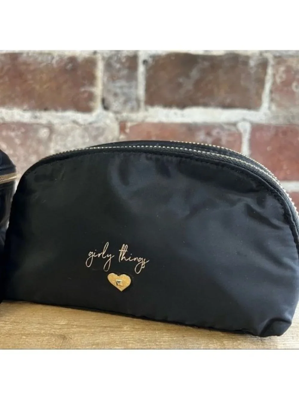 Victoria’s Secret Black Nylon with Gold Hardware Makeup Bags Set of 2